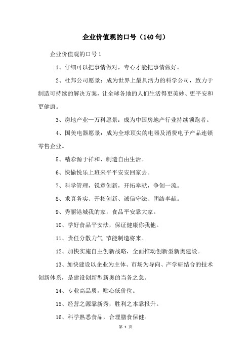 企业价值观的口号(140句)