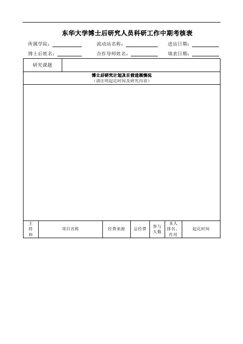 东华大学博士后研究人员科研工作中期考核表