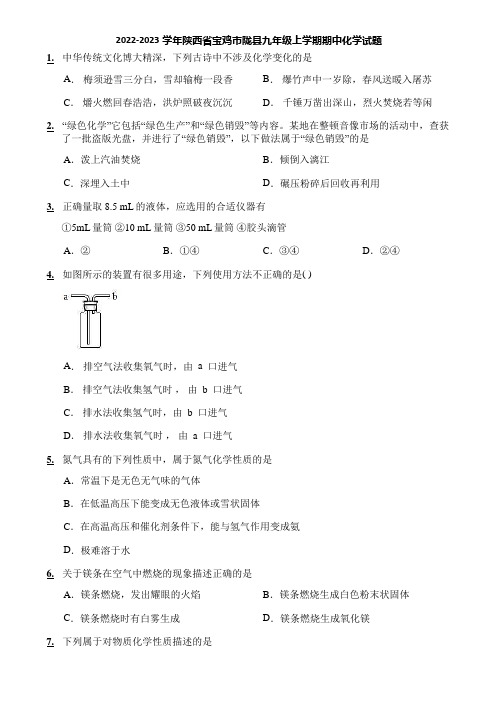 2022-2023学年陕西省宝鸡市陇县九年级上学期期中化学试题