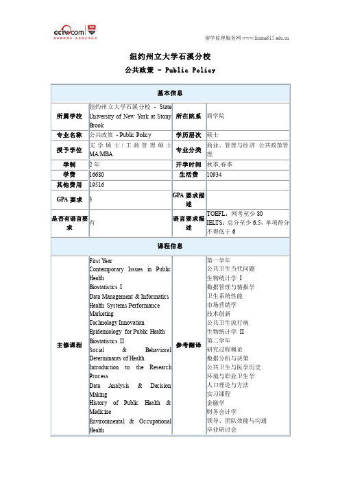 纽约州立大学石溪分校公共政策硕士申请条件