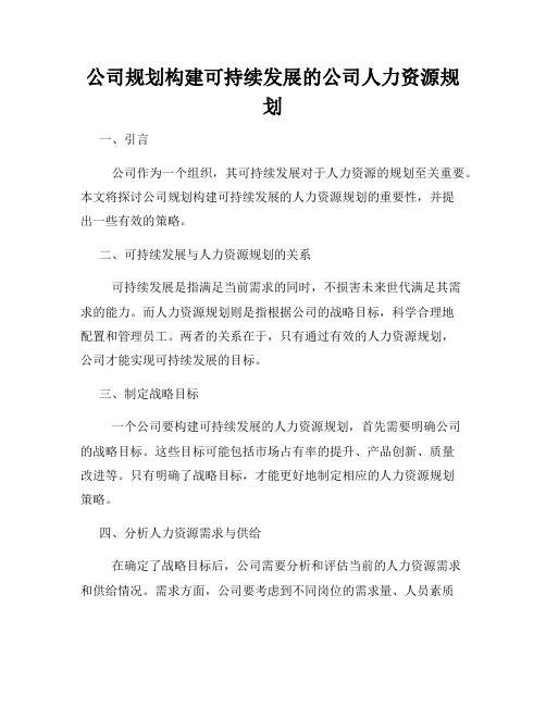 公司规划构建可持续发展的公司人力资源规划