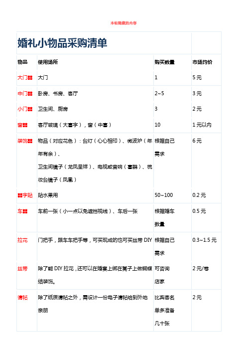 婚礼小物品采购清单