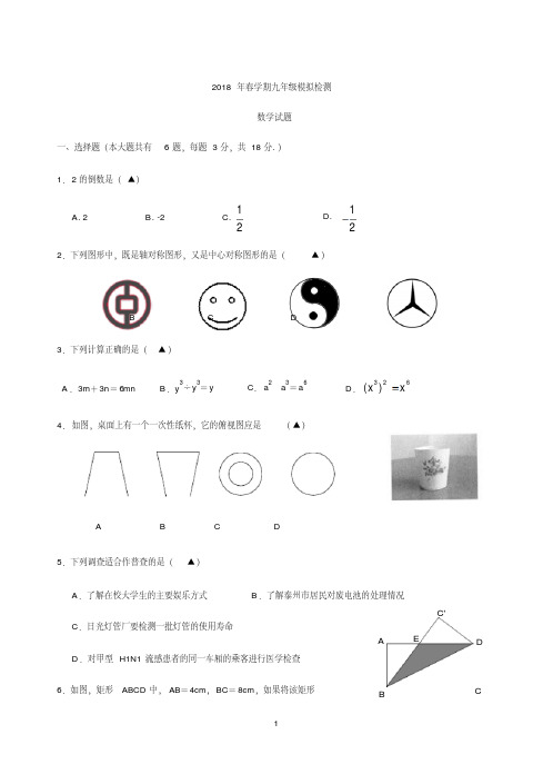 2018年江苏泰兴市泰兴区中考数学一模试卷(附答案)