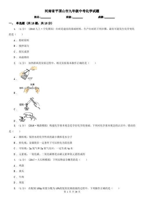 河南省平顶山市九年级中考化学试题