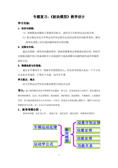 高中物理_专题复习：板块模型教学设计学情分析教材分析课后反思