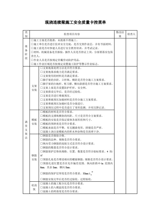 现浇连续梁安全质量卡控菜单