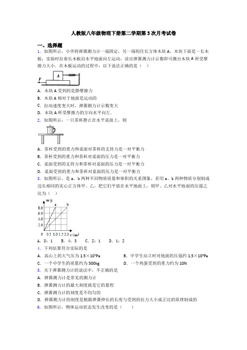 人教版八年级物理下册第二学期第3次月考试卷