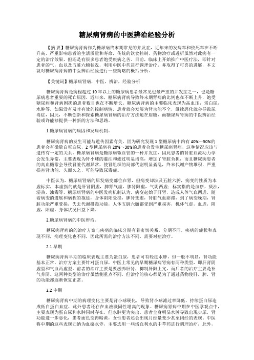 糖尿病肾病的中医辨治经验分析