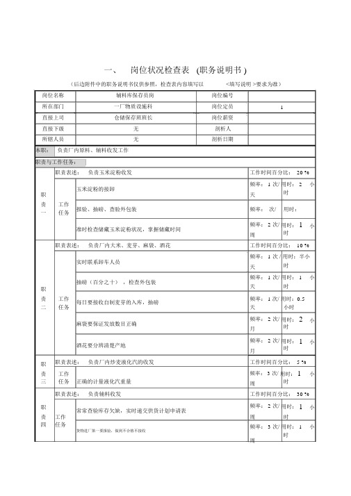 辅料库保管员岗的职务说明书