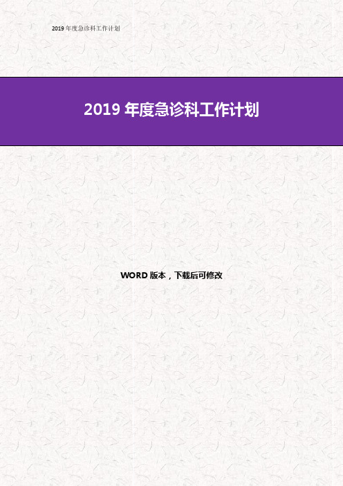 2019年急诊科工作计划