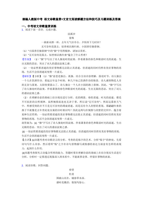 部编人教版中考 语文诗歌鉴赏+文言文阅读解题方法和技巧及习题训练及答案