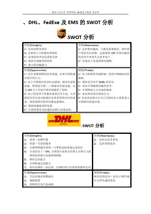 三大物流公司及邮政快递SWOT分析