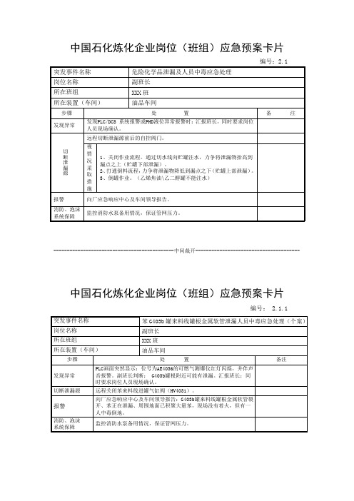 中国石化炼化企业岗位(班组)应急预案卡片