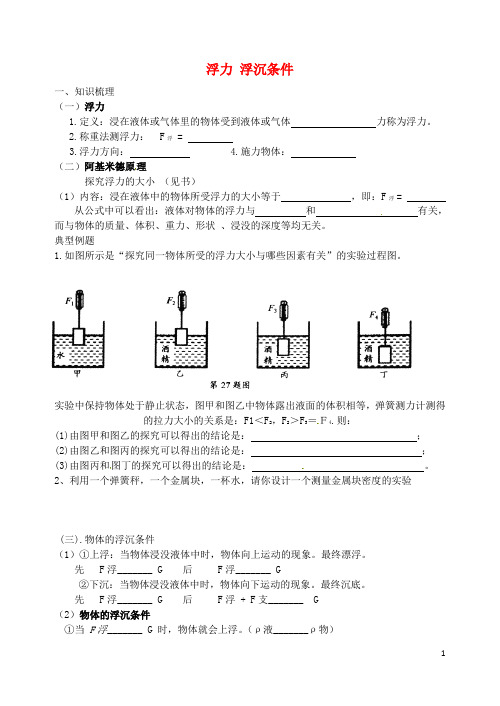 江苏省盐城市大丰市万盈第二中学中考物理 浮力、浮沉