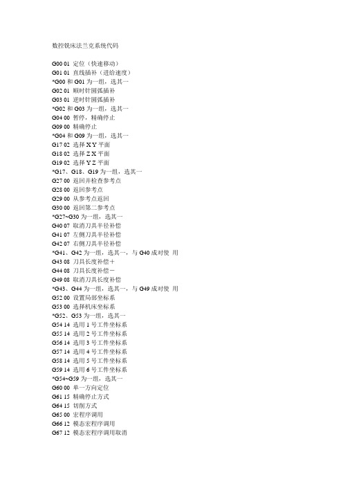 数控铣床法兰克系统代码