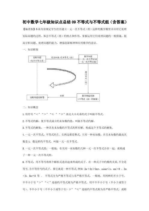 2023年人教版初中数学不等式与不等式组知识点及习题总汇