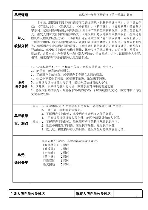 部编版一年级下语文《第一单元单元教案》