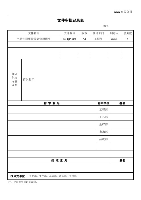 APQP产品先期质量策划管理程序