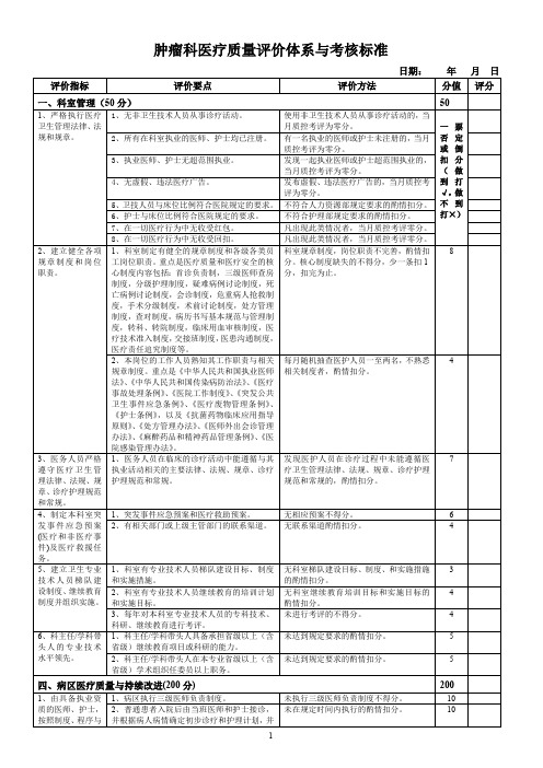 肿瘤科医疗质量评价体系与考核标准(最新整理)