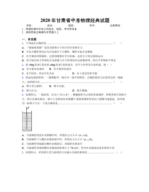 2020年甘肃省中考物理经典试题附解析