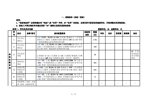 一、采购清单(投标一览表)