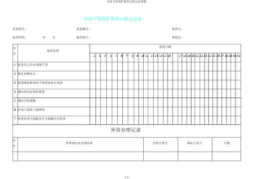 台钻日常维护保养点检记录表格