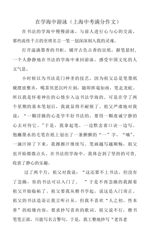 在学海中游泳(上海中考满分作文)