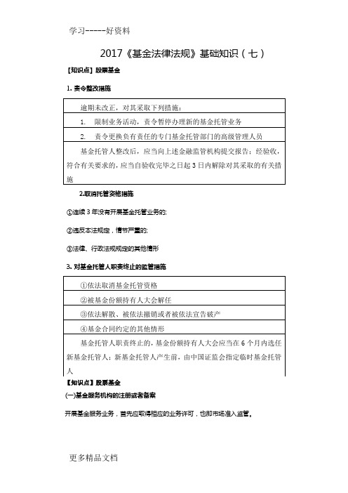 《基金法律法规》基础知识(七)讲课讲稿