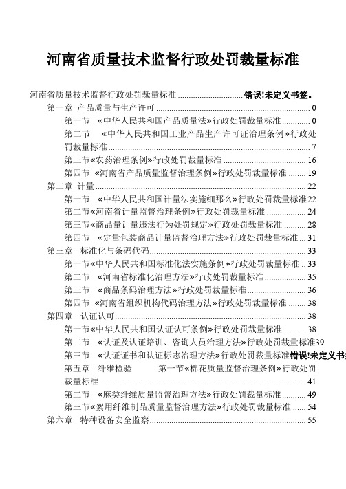河南省质量技术监督行政处罚裁量标准