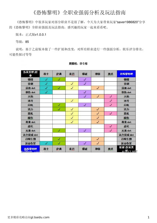 《恐怖黎明》全职业强弱分析及玩法指南