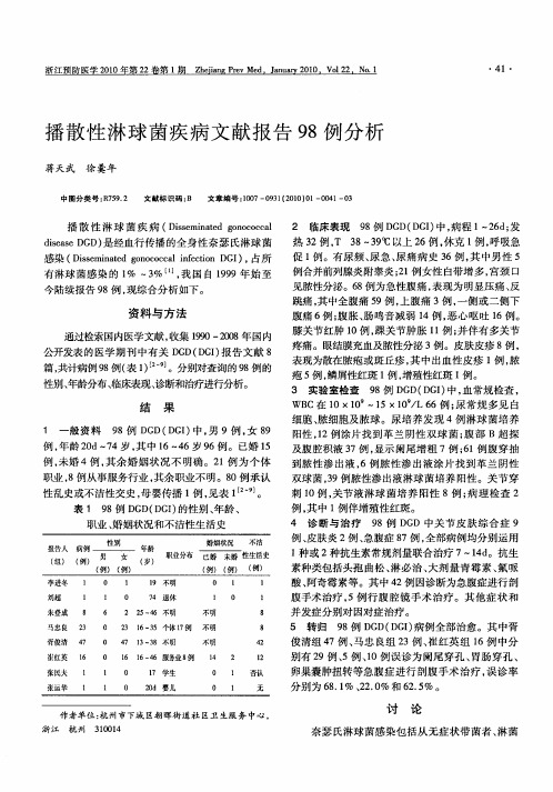 播散性淋球菌疾病文献报告98例分析