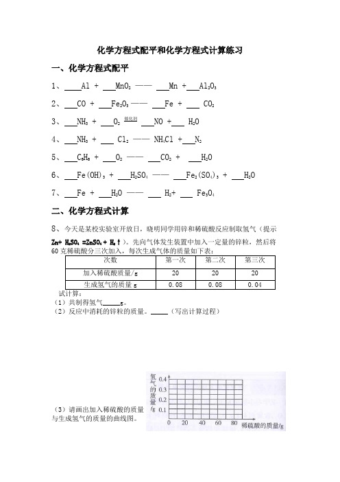 化学方程式配平和化学方程式计算练习