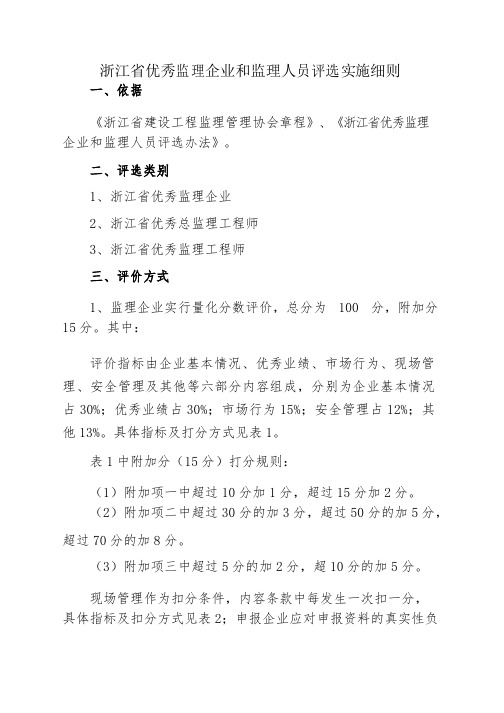 优秀监理企业和监理人员评选实施细则