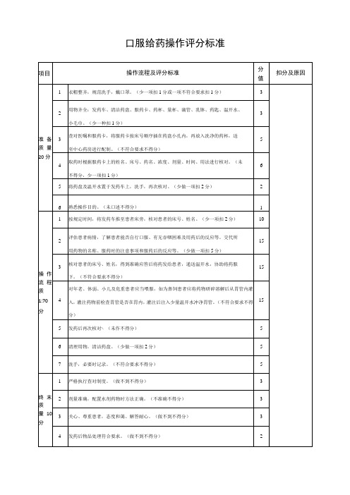 口服给药操作评分标准