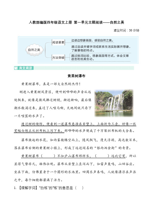 人教部编版四年级语文上册 第一单元主题阅读——自然之美(含答案及详细解析)