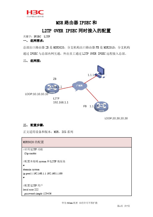 MSR路由器IPSEC和L2TP OVER IPSEC同时接入的配置