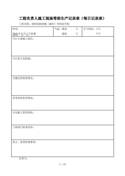 项目经理带班工作记录(每日记录表)