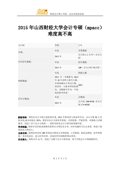 2015年山西财经大学会计专硕(mpacc)难度高不高