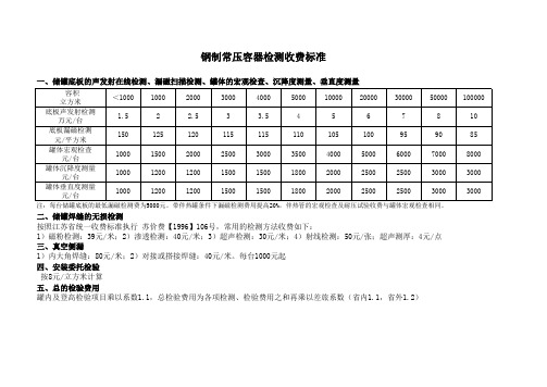 常压储罐检测收费标准