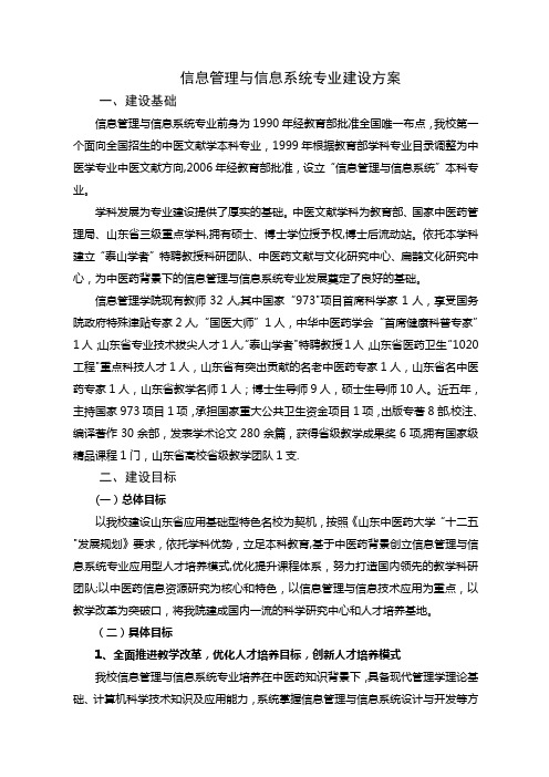 信息管理与信息系统专业建设方案