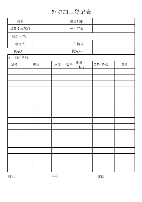 外协加工登记表