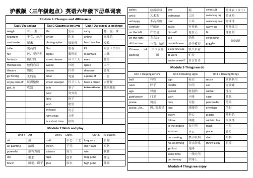 沪教版(三年级起点)英语六年级下册单词表