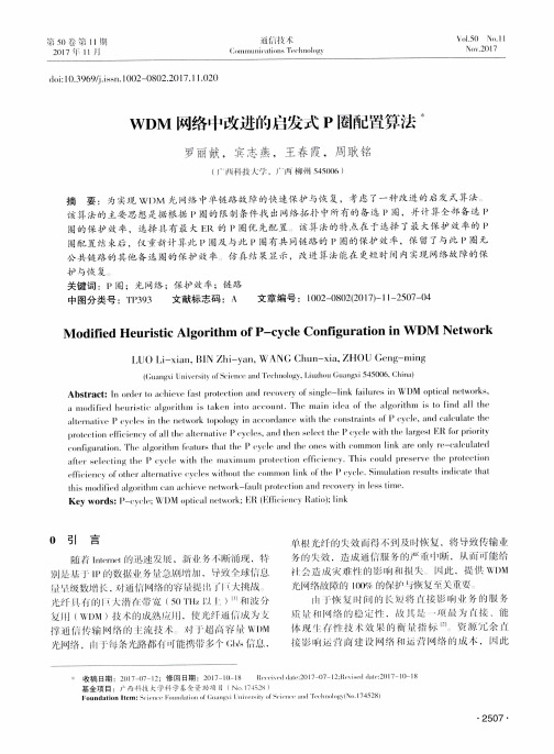 WDM网络中改进的启发式P圈配置算法