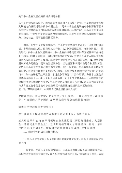 关于中小企业发展战略的相关问题分析