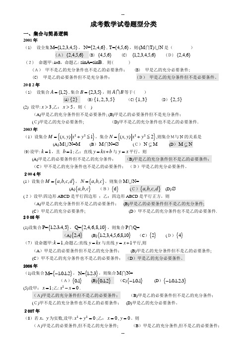 成人高考数学试题(历年成考数学试题答案与解答提示)