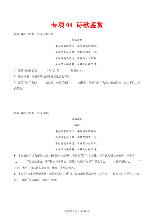 专项04+诗歌鉴赏(附答案)2023—2024学年七年级语文下册期末测试专项训练(北京版)