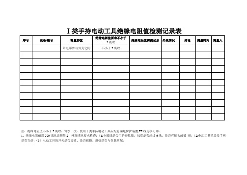 Ⅰ类手持电动工具绝缘电阻值检测记录表【范本模板】