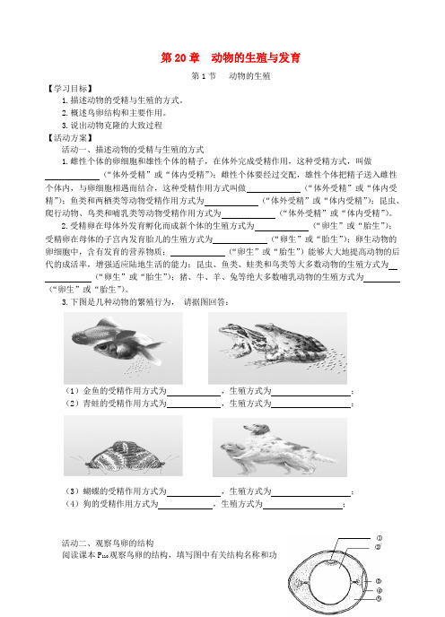 江苏省如皋市八年级生物上册 第20章 动物的生殖和发育学案(无答案)(新版)苏科版