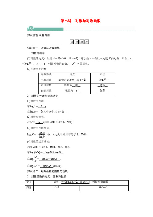 2022版高考数学一轮复习第二章函数导数及其应用第七讲对数与对数函数学案含解析新人教版