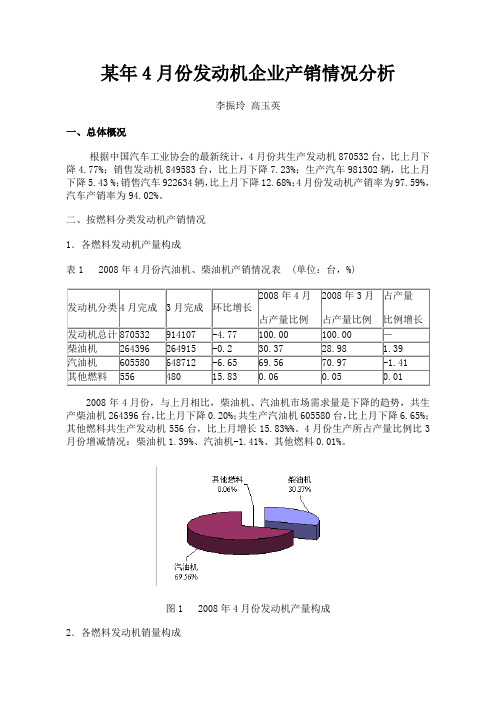 某年4月份发动机企业产销情况分析